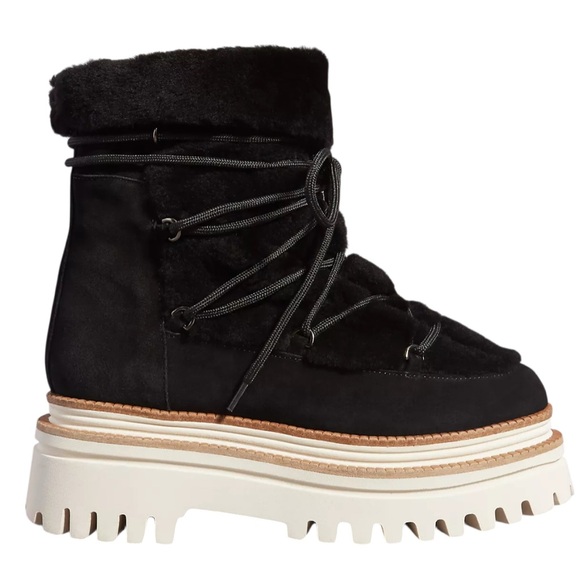 Anthropologie Paloma Barcelo Nazare Black Suede Shearling Platform Boots 40 US 9 - Picture 3 of 12